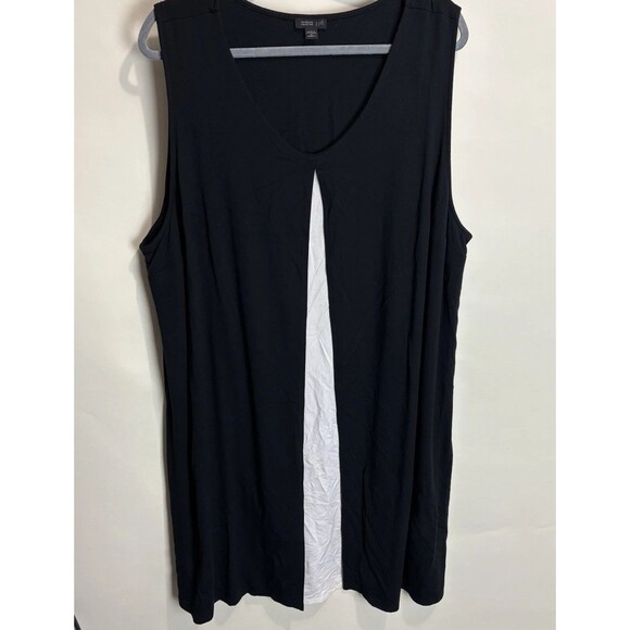 J Jill Wearever Colorblock Dress Womens 2X Split Front Trapeze Swing White Black - Picture 1 of 7